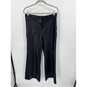 Maeve Anthropologie Collette Faux Leather Wide Leg Pants Black High Rise Size 12
